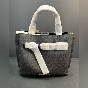 Michael Kors Emilia Small Satchel Purse Crossbody Black Dark with Monogram NEW